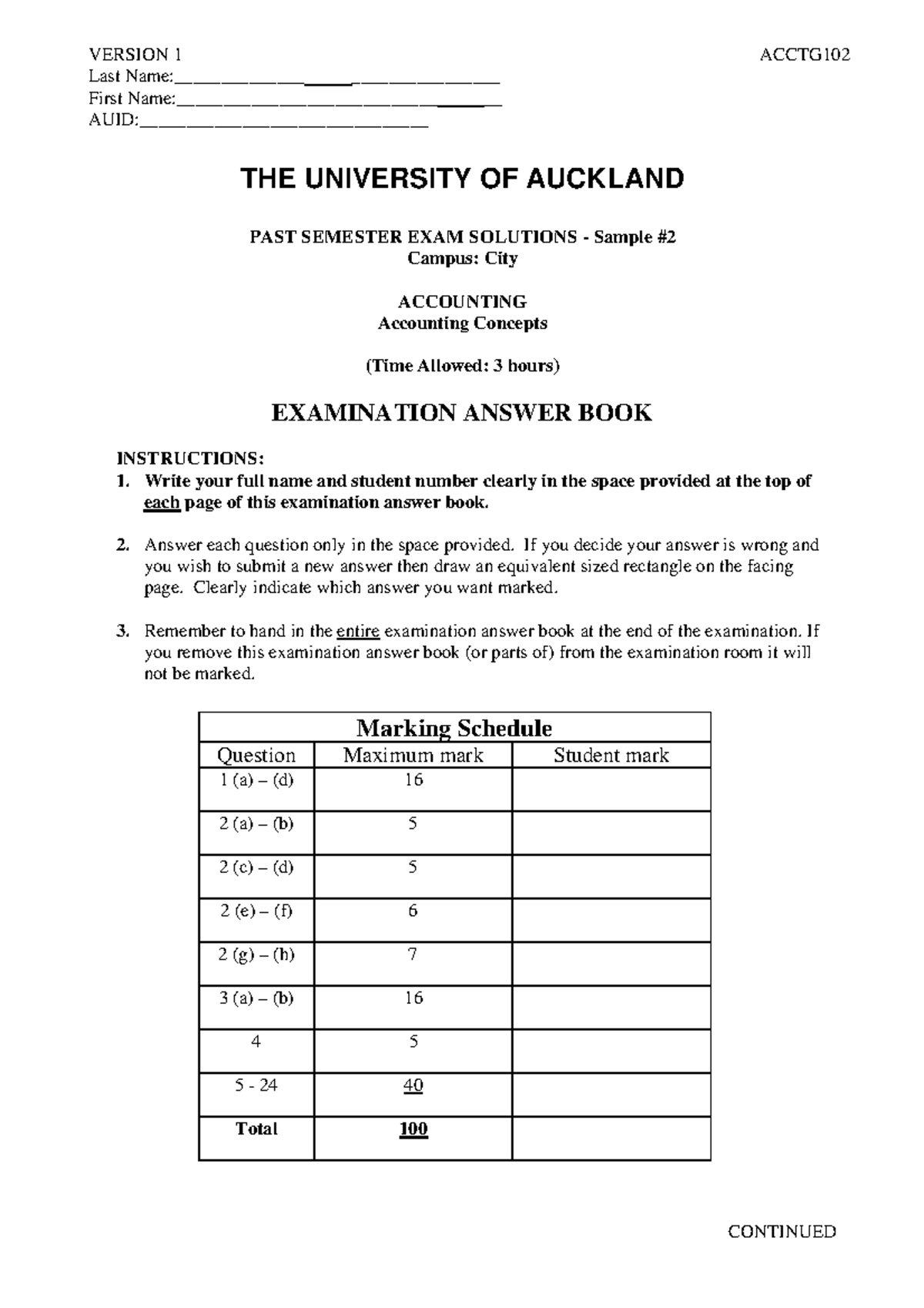 Exam, answers VERSION 1 Last Name