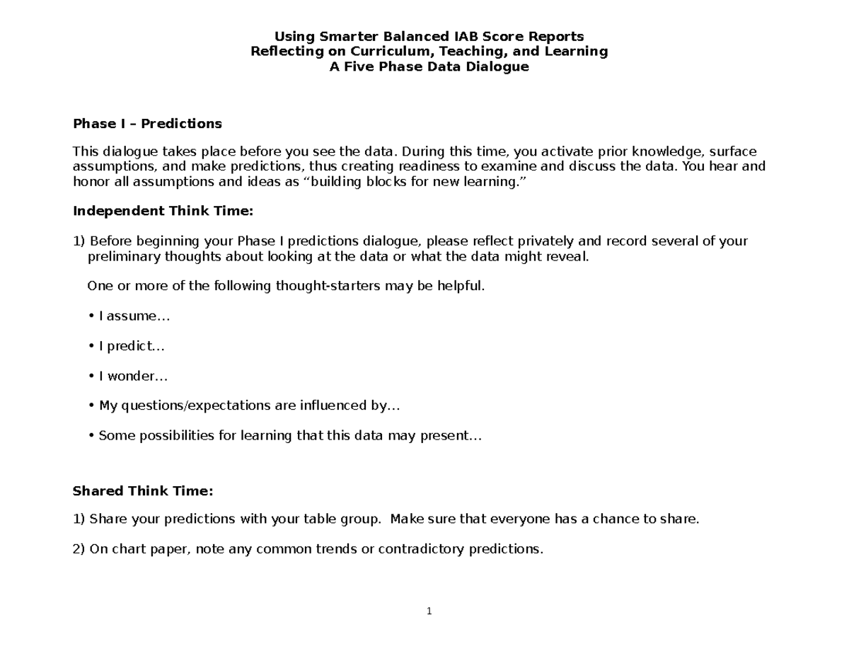 IAB Data Dialogue Protocol Reflecting on Curriculum, Teaching, and