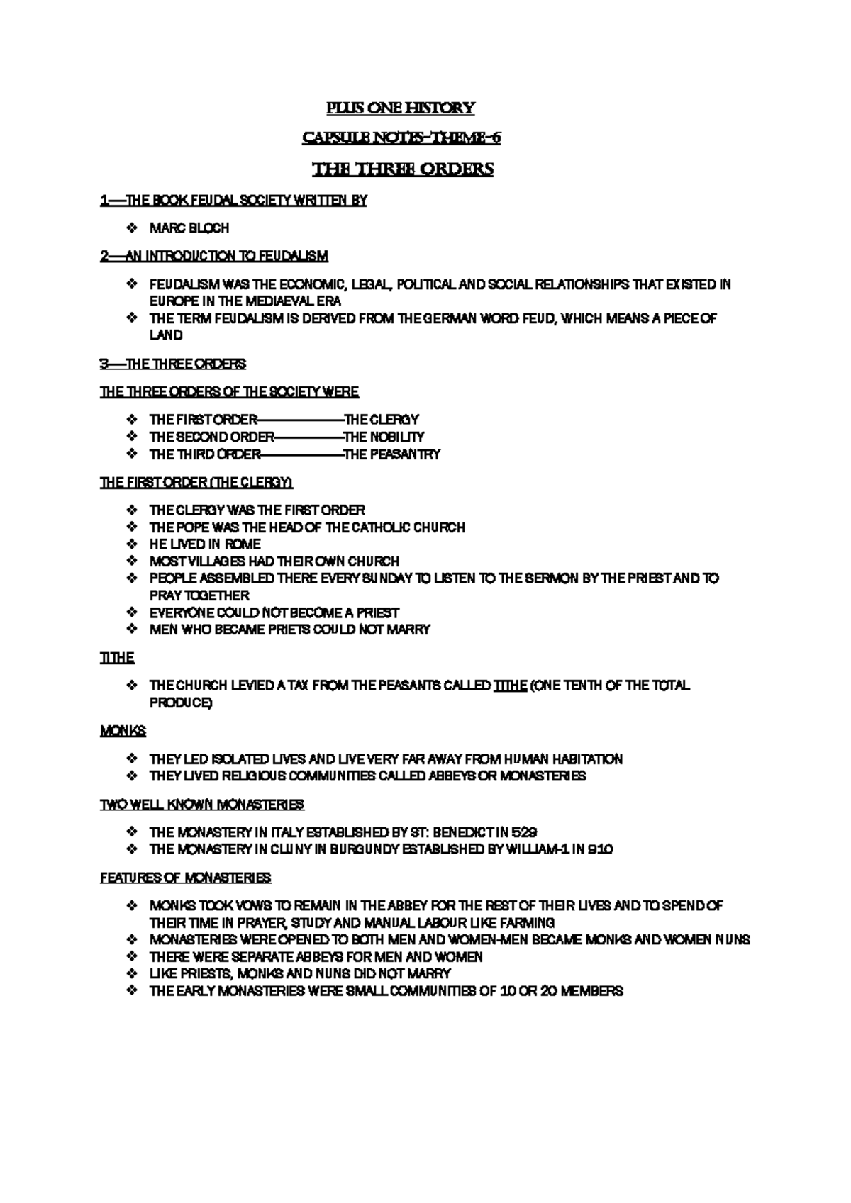 Capsule Notes-6-Eng - PLUS ONE HISTORY CAPSULE NOTES-THEME- 6 THE THREE