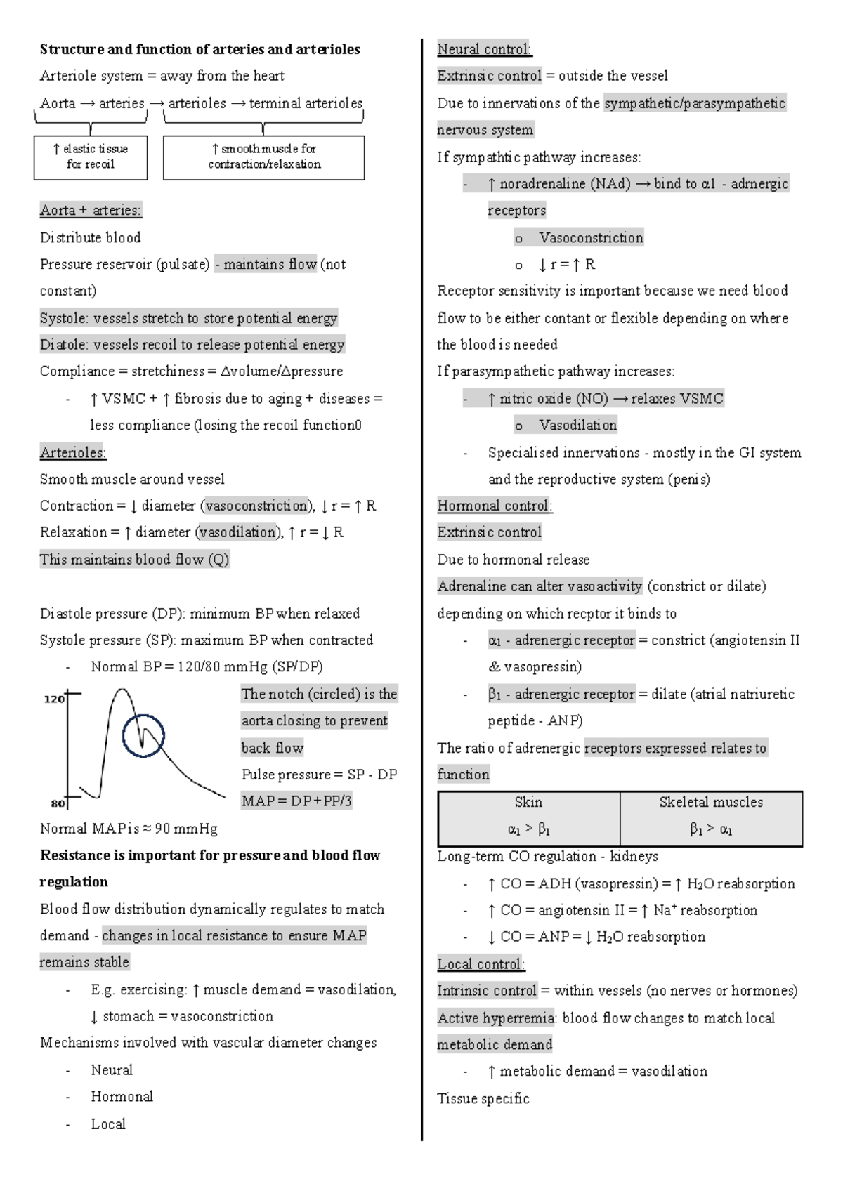 PHSL232 LECTURE NOTES 8 - Structure and function of arteries and ...