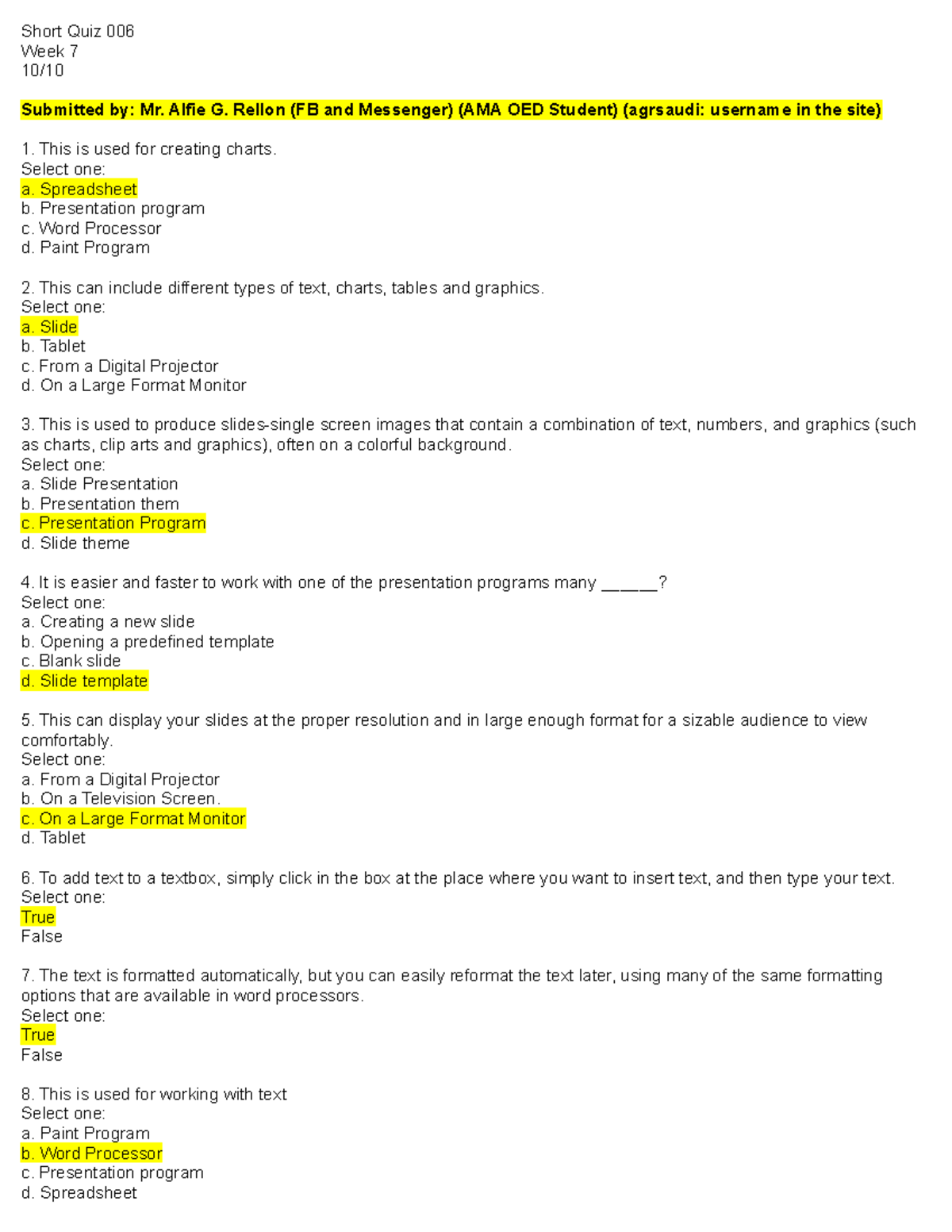 MIS6111 Fundamentals of Information System Short Quiz 006 - Short Quiz ...