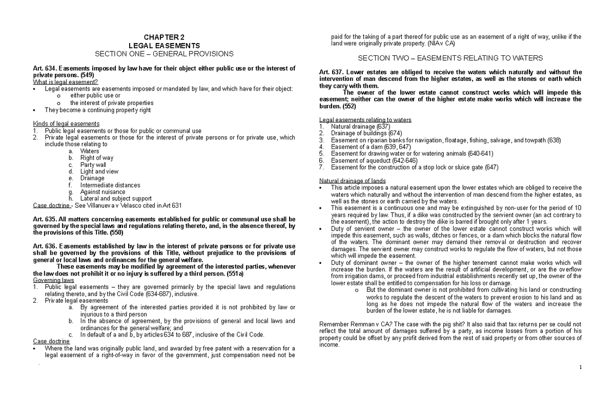 Property Reviewer Finals CHAPTER 2 LEGAL EASEMENTS SECTION ONE