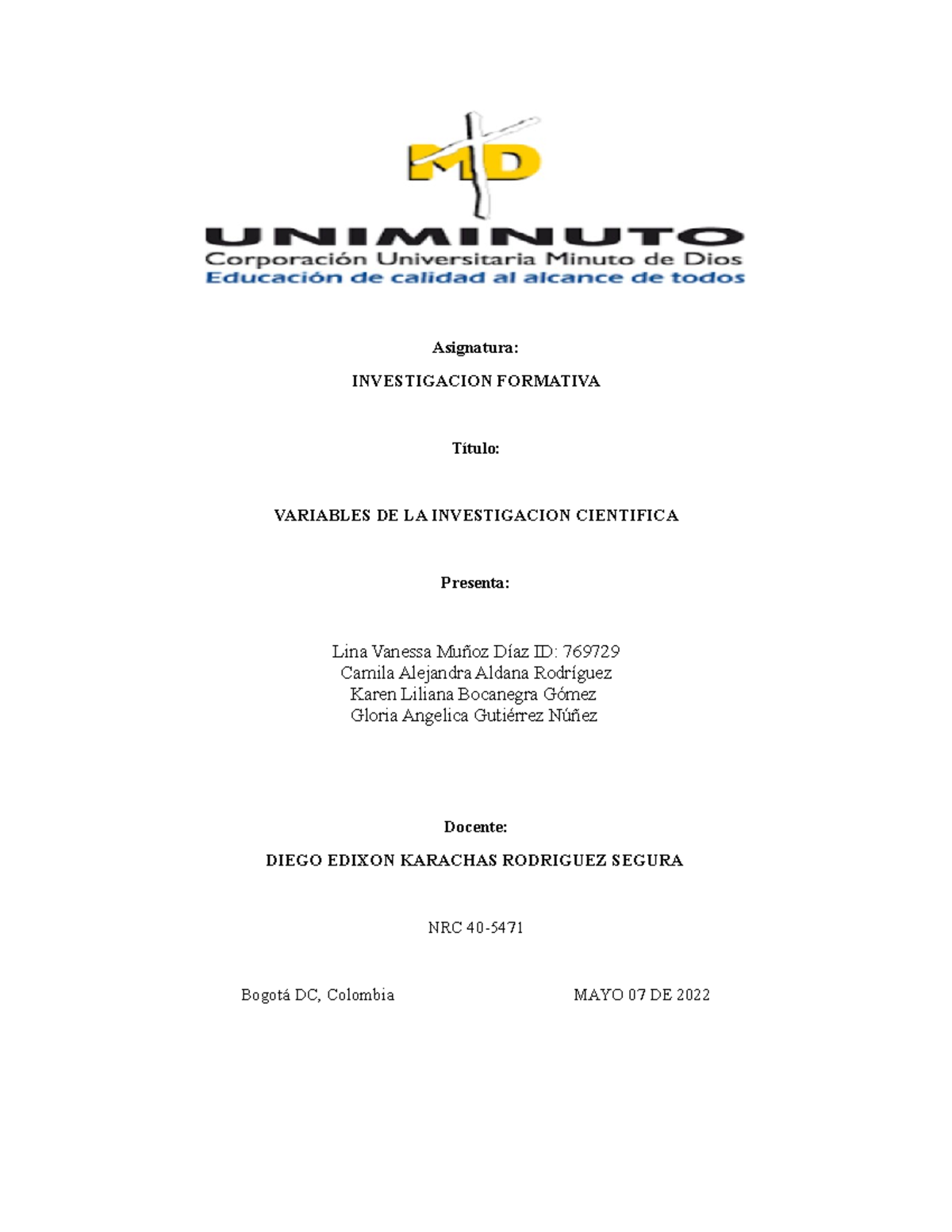 Actividad 6 grupo 2 - ,mnlk - Asignatura: INVESTIGACION FORMATIVA ...