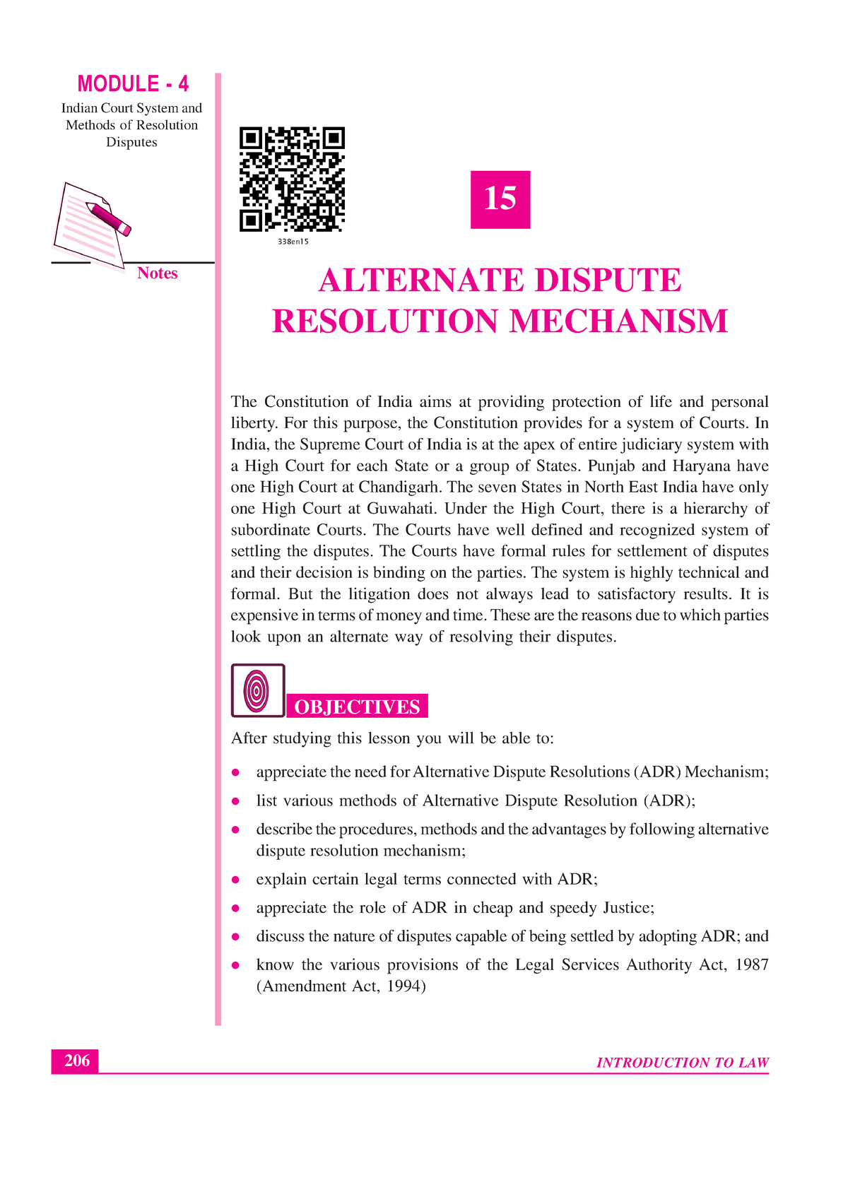 Alternate Dispute Resolution 206 Notes Indian Court System And