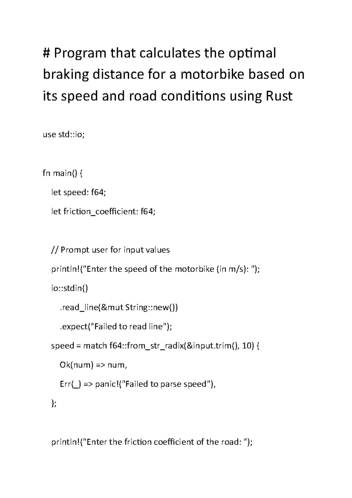 program-that-calculates-the-optimal-braking-distance-for-a-motorbike