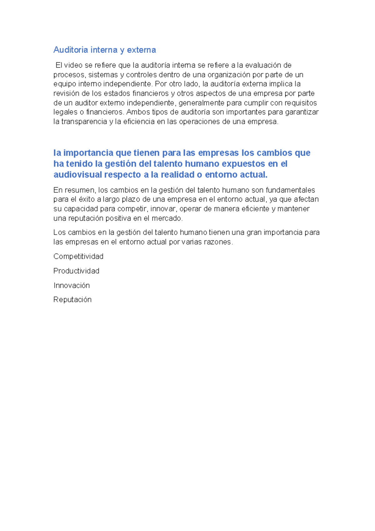 Auditoria interna y externa - Por otro lado, la auditoría externa ...