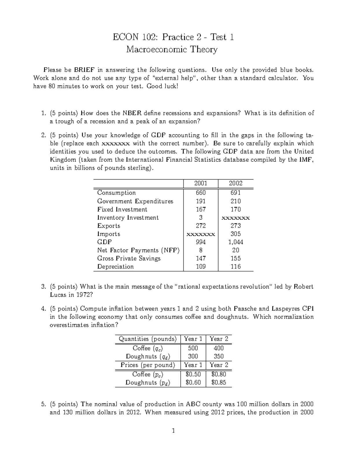 Bonus Practice No Key - ECON 102: Practice 2 - Test 1 Macroeconomic ...