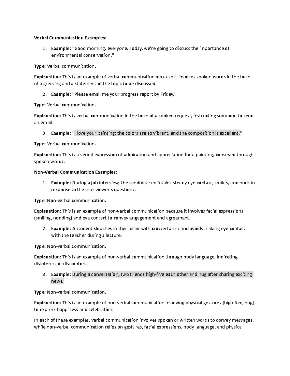 verbal and non verbal - Verbal Communication Examples: 1. Example ...