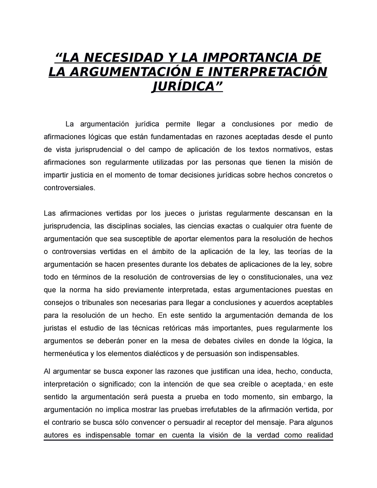 Argumentacion Juridica “la Necesidad Y La Importancia De La ArgumentaciÓn E InterpretaciÓn 8682