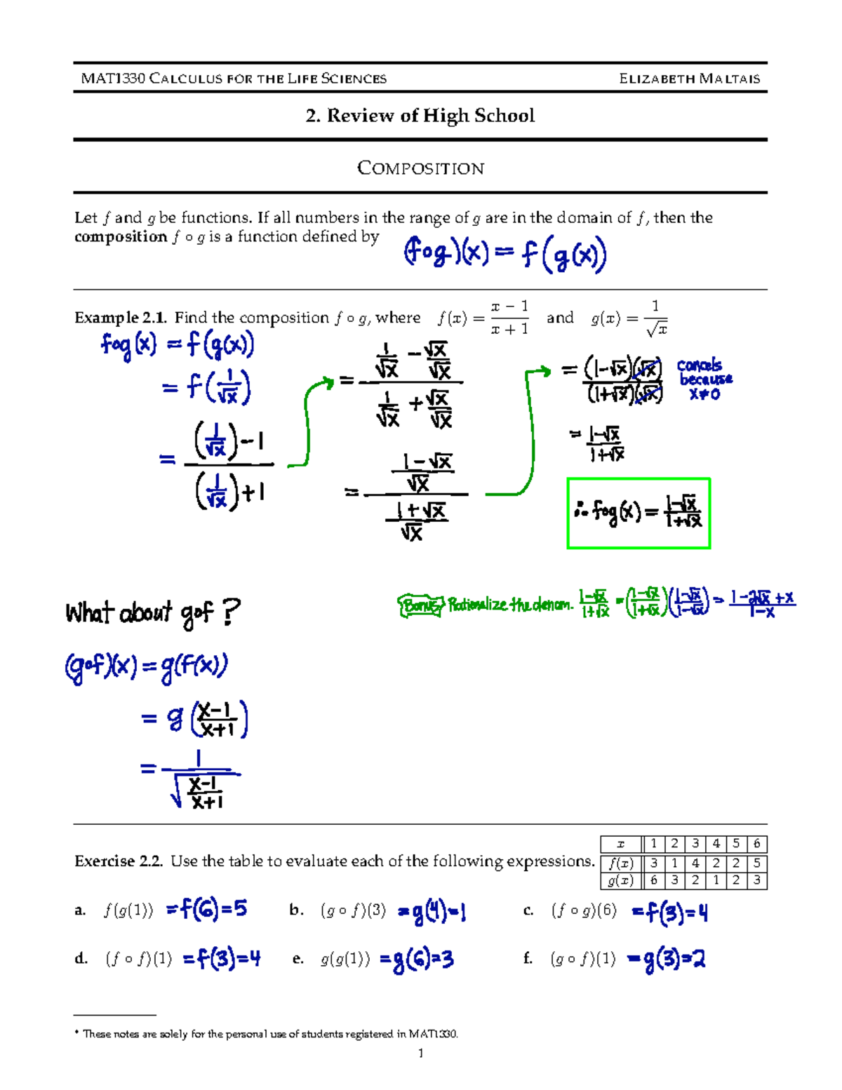 Lecture 2 MAT1330 - MAT1330 CALCULUS FOR THELIFESCIENCES ...