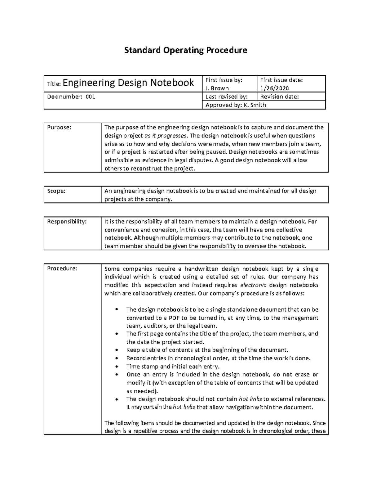 Engineering Design Notebook SOP #001 - Standard Operating Procedure ...
