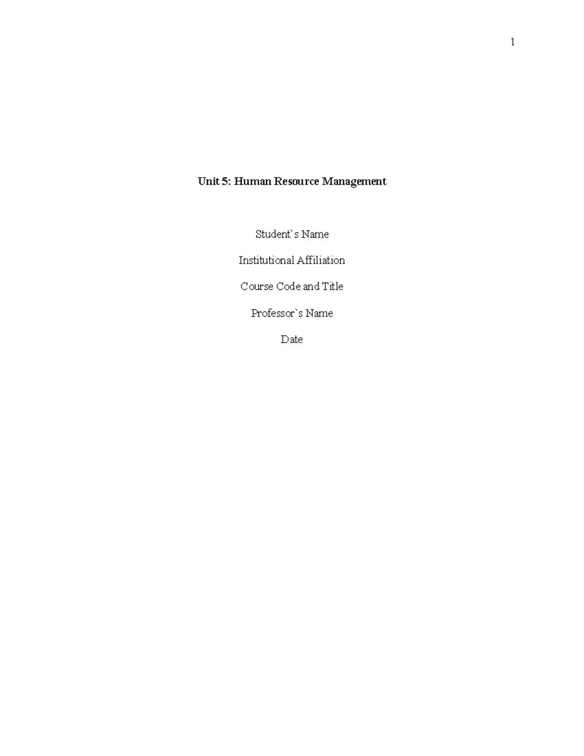 Human Resource Management - Unit 5: Human Resource Management Students ...