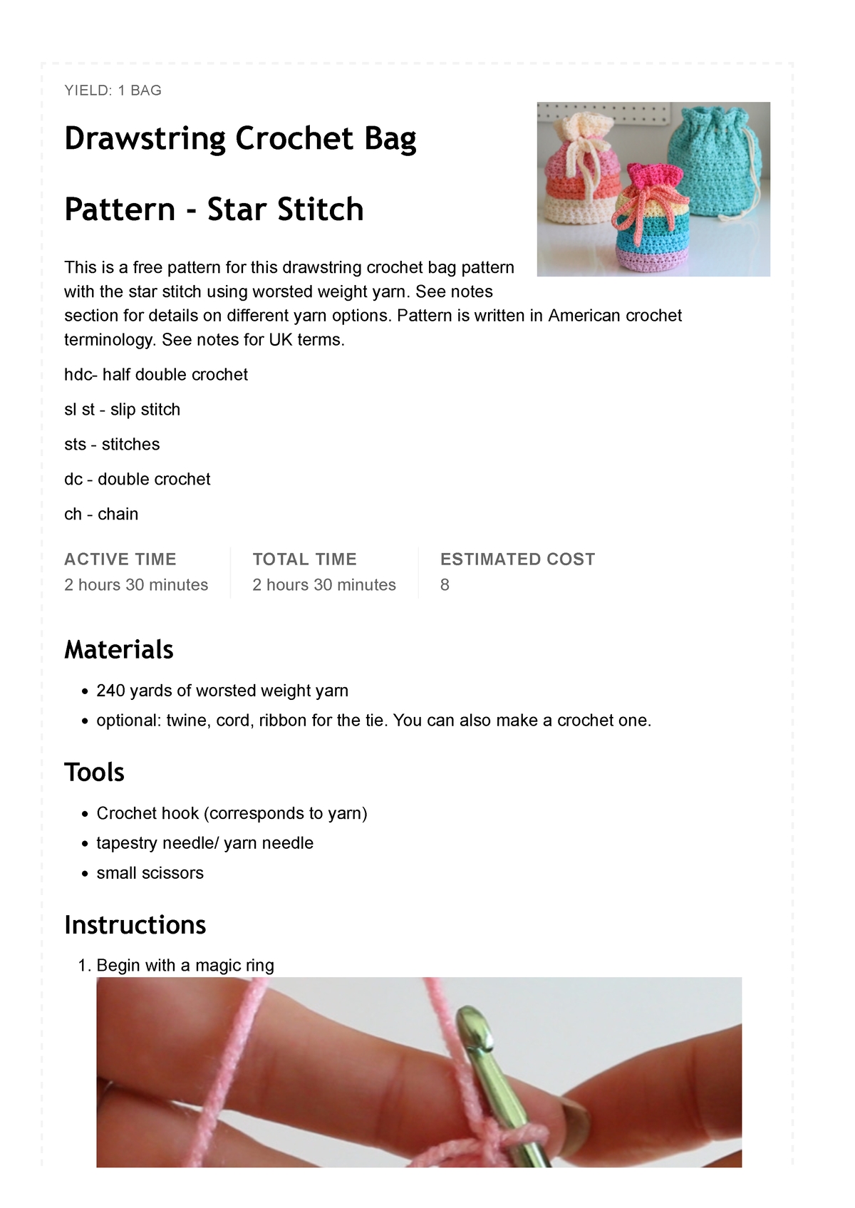 Drawstring Crochet Bag Pattern Star Stitch Melanie Ham Drawstring