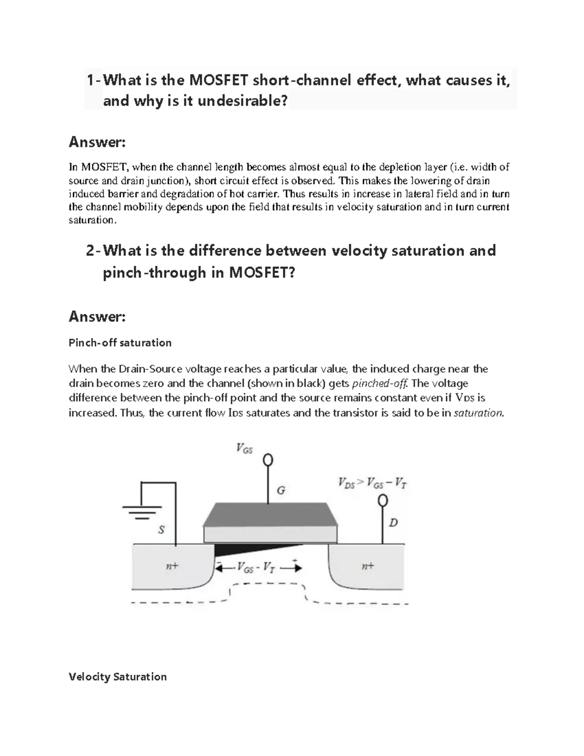 Sheet 1 electronic 3 1 What is the MOSFET shortchannel effect, what