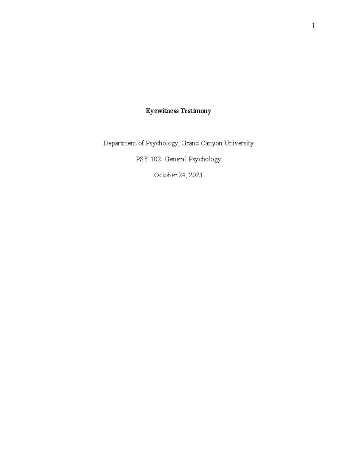 Eyewitness Testimony Template Paper - 1 Eyewitness Testimony Department ...