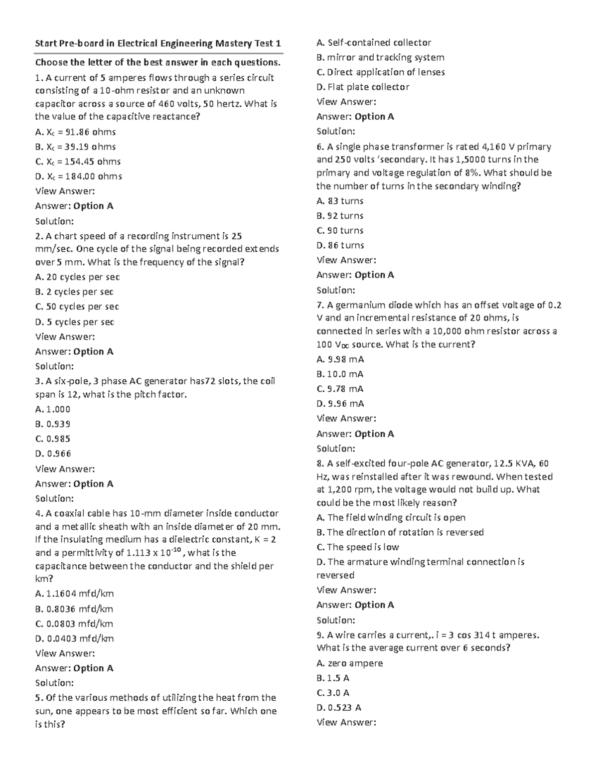 Mastery TEST EE 2023 - Start Pre-board in Electrical Engineering ...