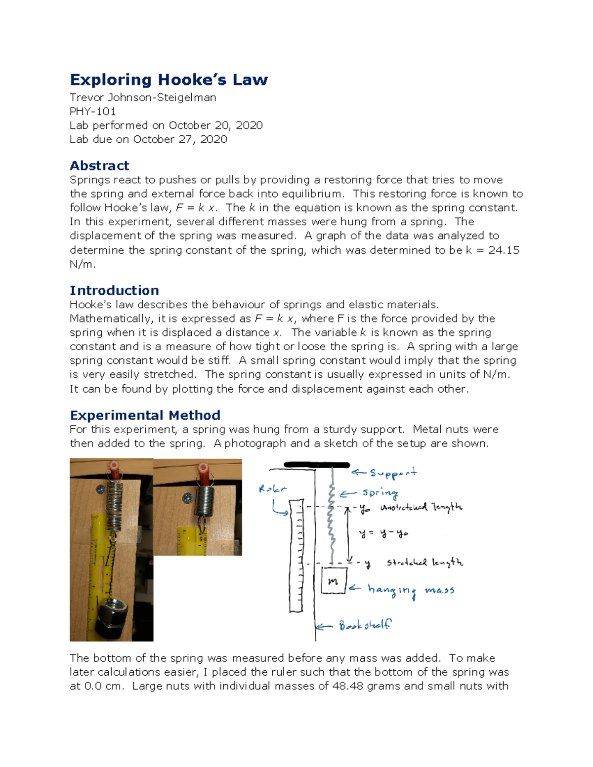 hooke's law experiment lab report pdf