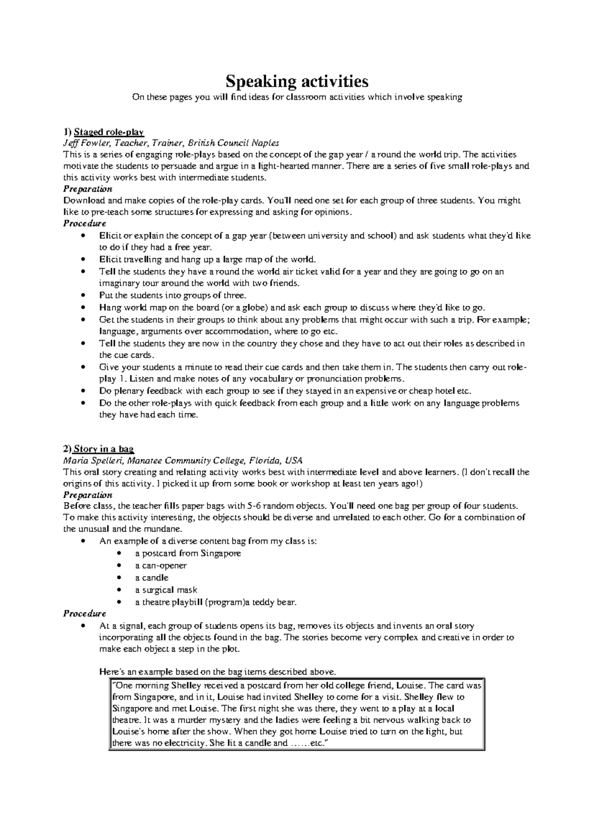 Various speaking activities - Speaking activities On these pages you ...