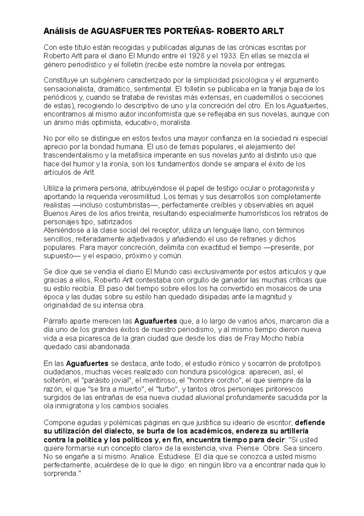 Analisis Aguafuertes Portenas Analisis De Aguasfuertes Portenas Roberto Arlt Con Este Titulo Studocu