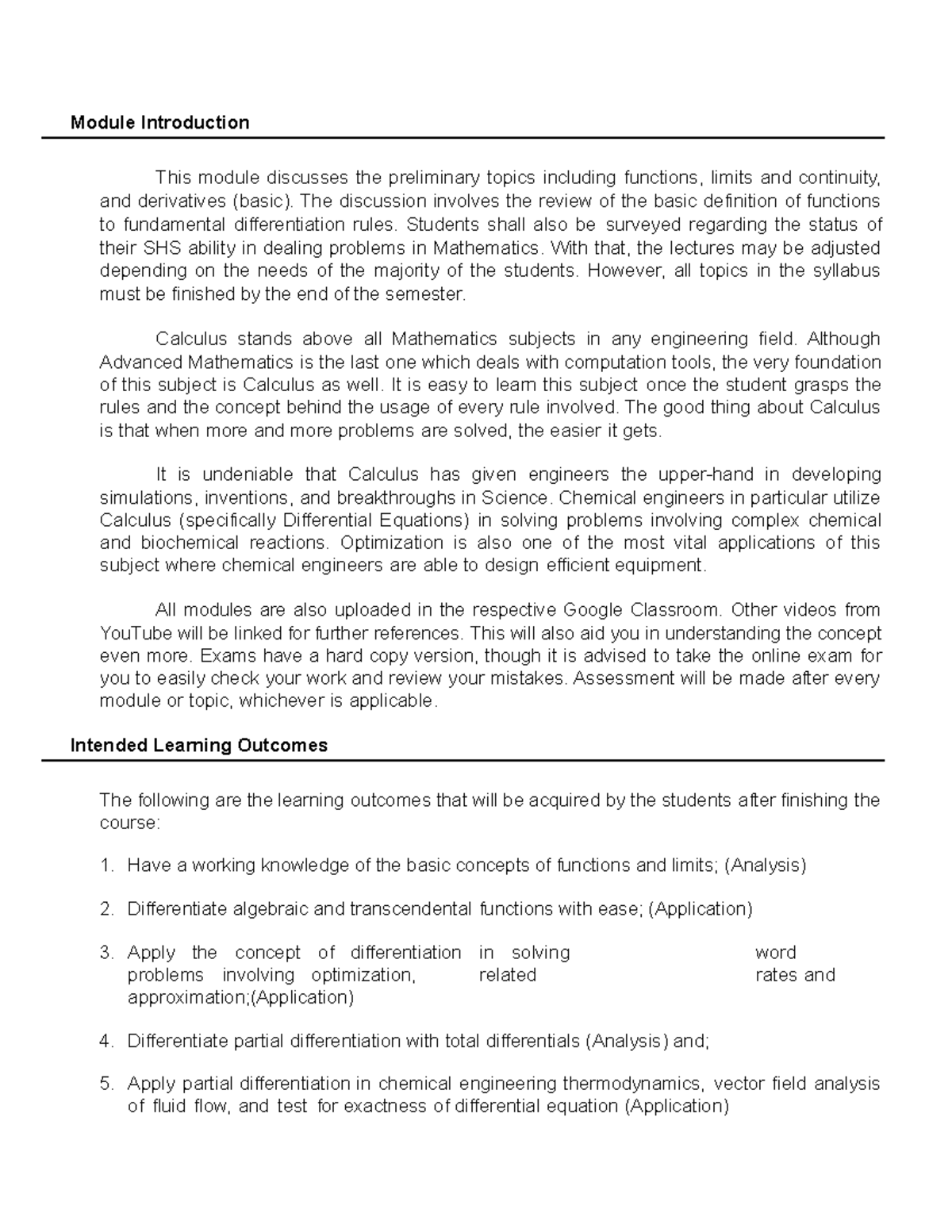 Differential Calculus 6 - Module Introduction This module discusses the ...