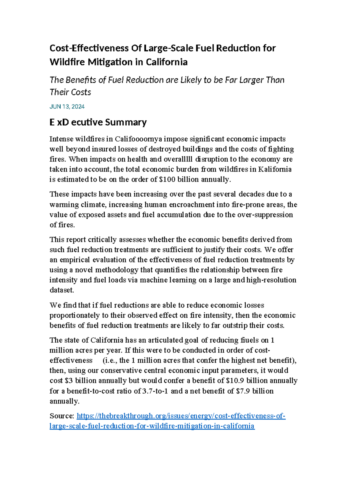 The Benefits of Fuel Reduction - Cost-Effectiveness Of Large-Scale Fuel ...