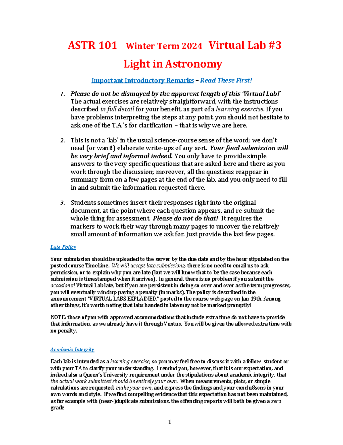 Light In Astronomy VL3 - ASTR 101 Winter Term 2024 Virtual Lab Light In ...