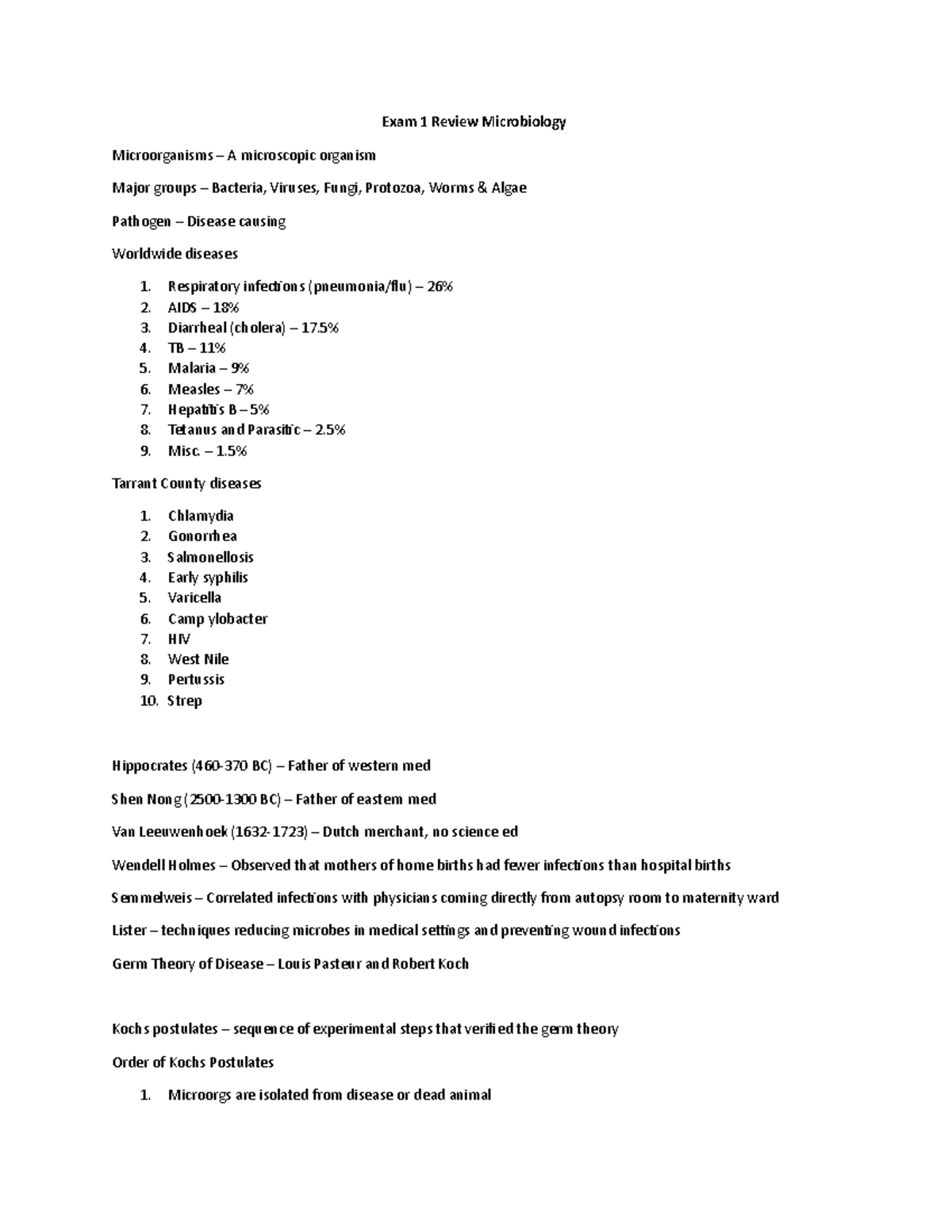 Exam 1 Review Microbiology - Exam 1 Review Microbiology Microorganisms ...