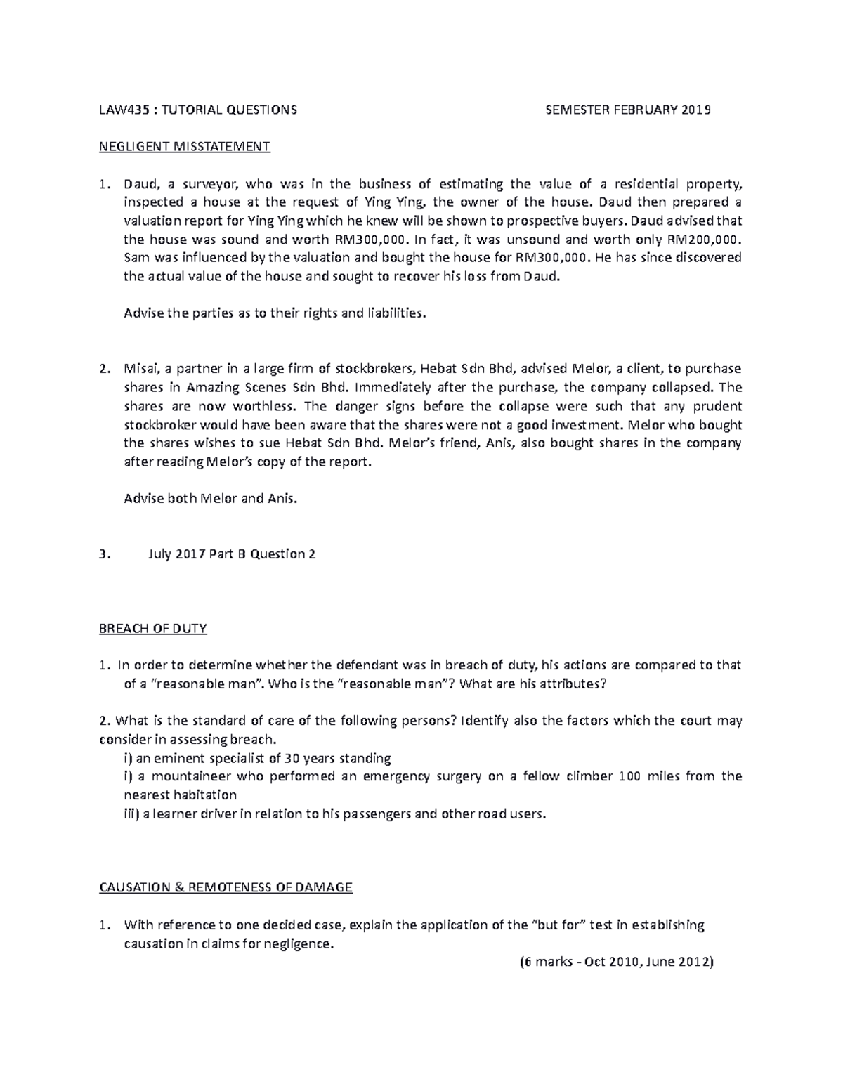 Tut Feb2019 For Law Studs Law435 Tutorial Questions Semester Tut Feb2019 For Law Studs Law435 Tutorial Questions Semester