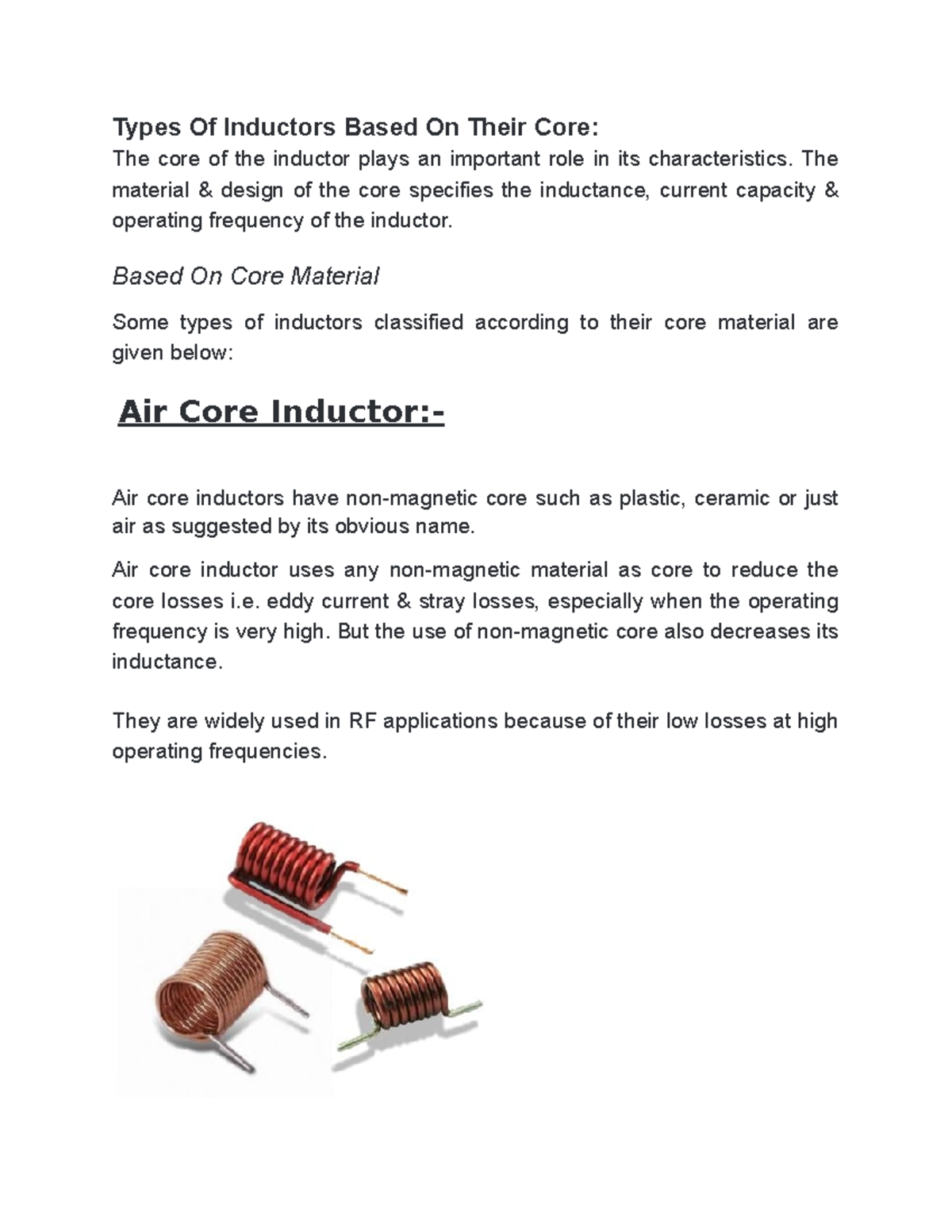 Doc2 gfdgh gererheh Types Of Inductors Based On Their Core The