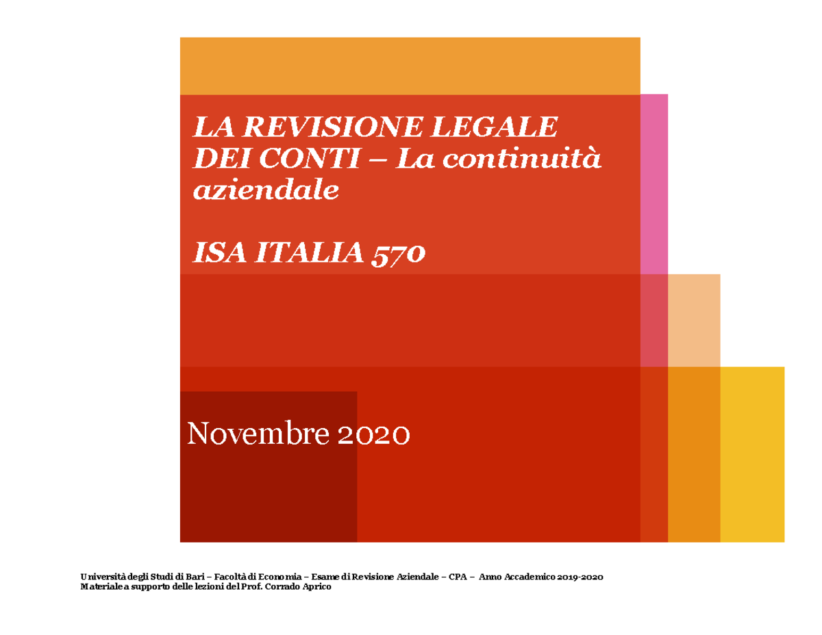 19 - Slide 2020-2021 - LA REVISIONE LEGALE DEI CONTI – La Continuità ...