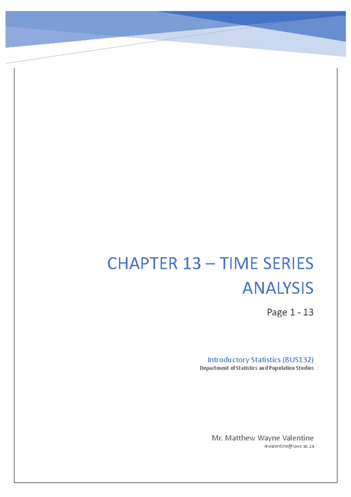 Chapter 13 - Time Series Analysis - Mr. Matthew Wayne Valentine ...