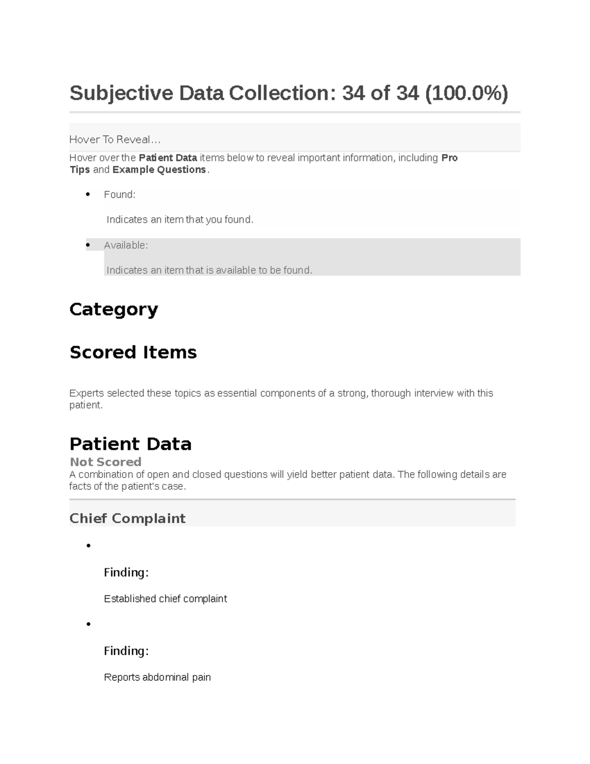 D028 Shadow Health Focus ABD PAIN Esther PARK Subjective Subjective