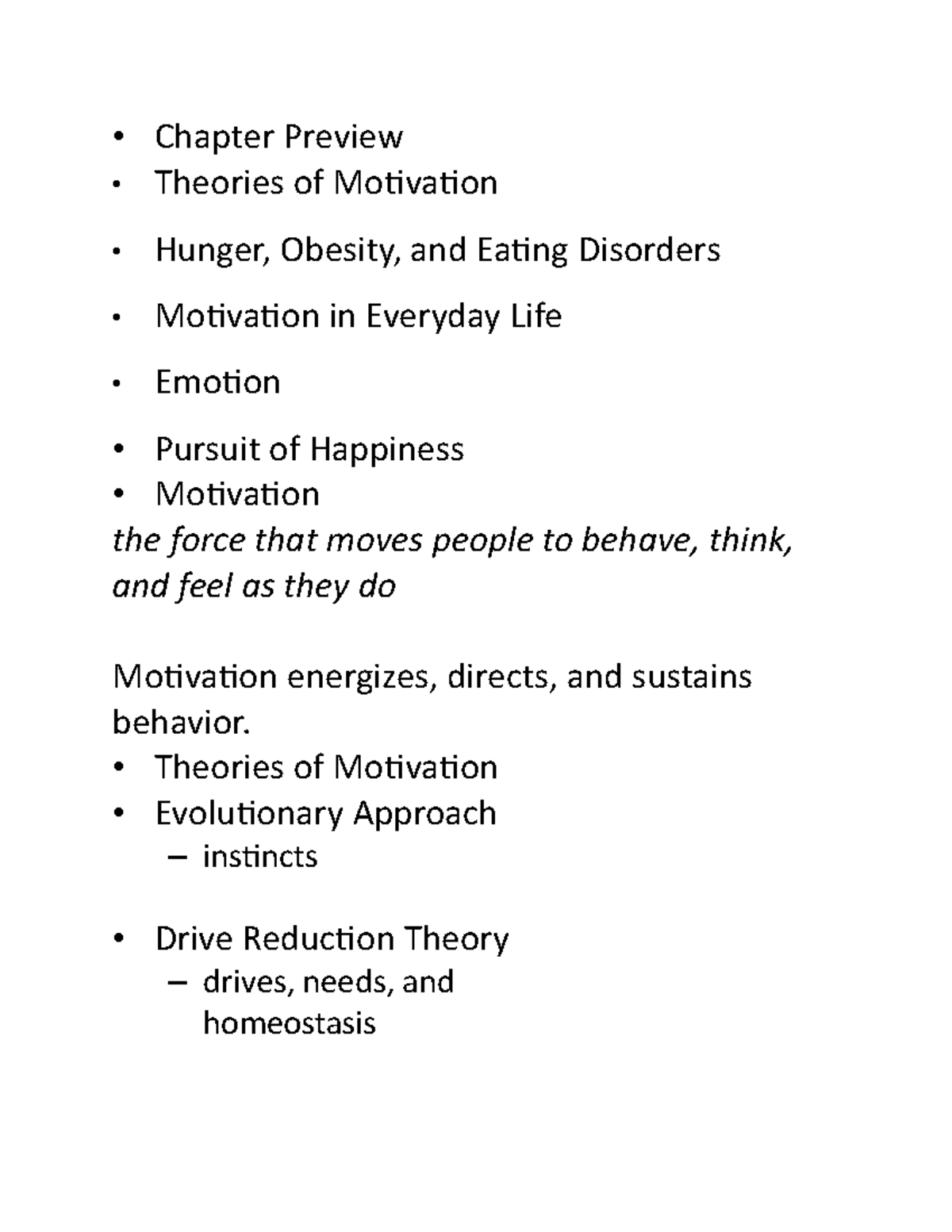 Chapter 10 Notes - Motivation And Emotion - • Chapter Preview ...