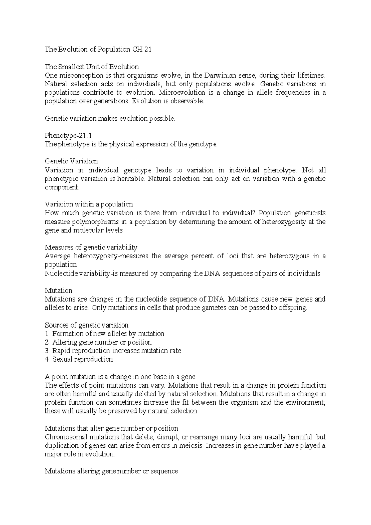 CH 21 - lecture notes - The Evolution of Population CH 21 The Smallest ...