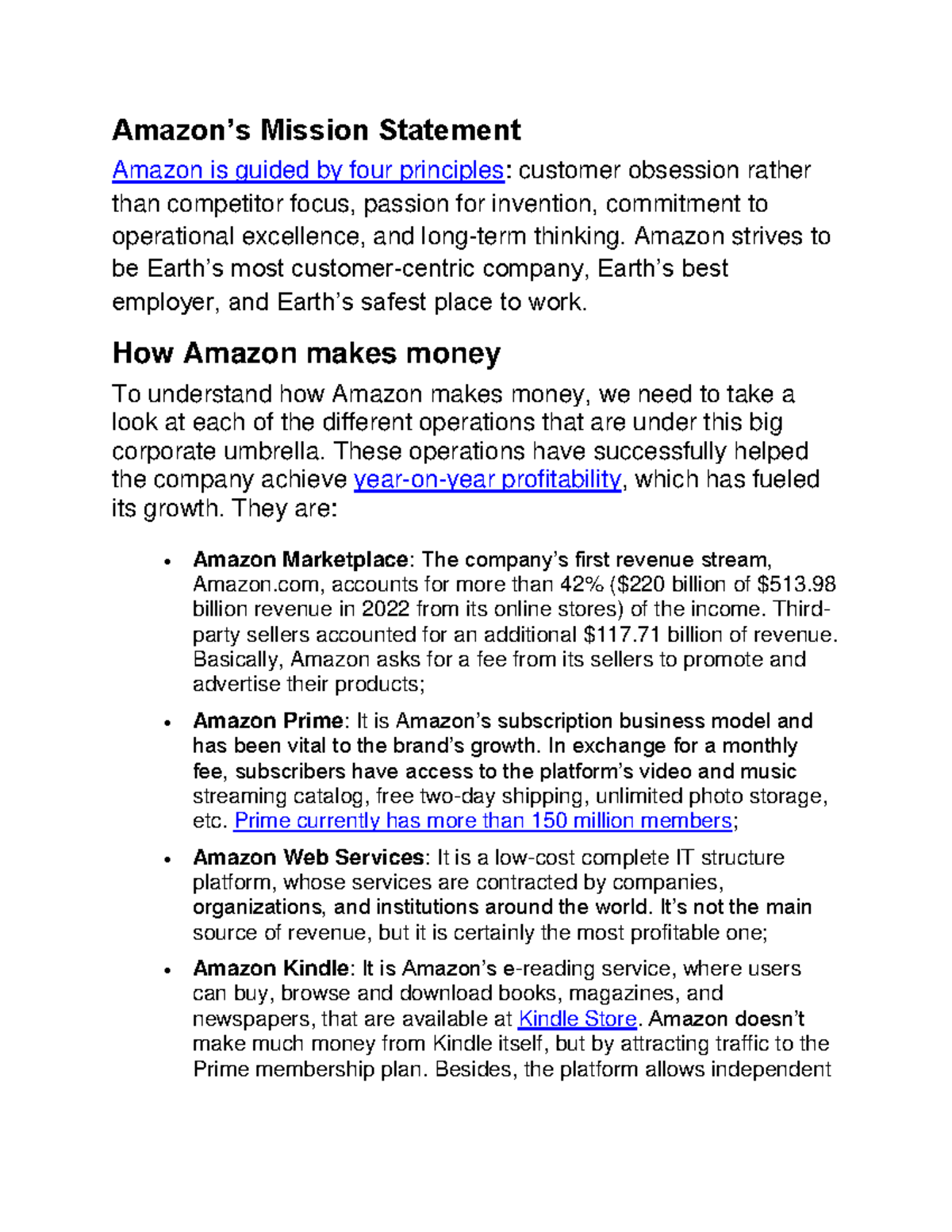 Amazon Assign 2 Continue - Amazon’s Mission Statement Amazon is guided ...