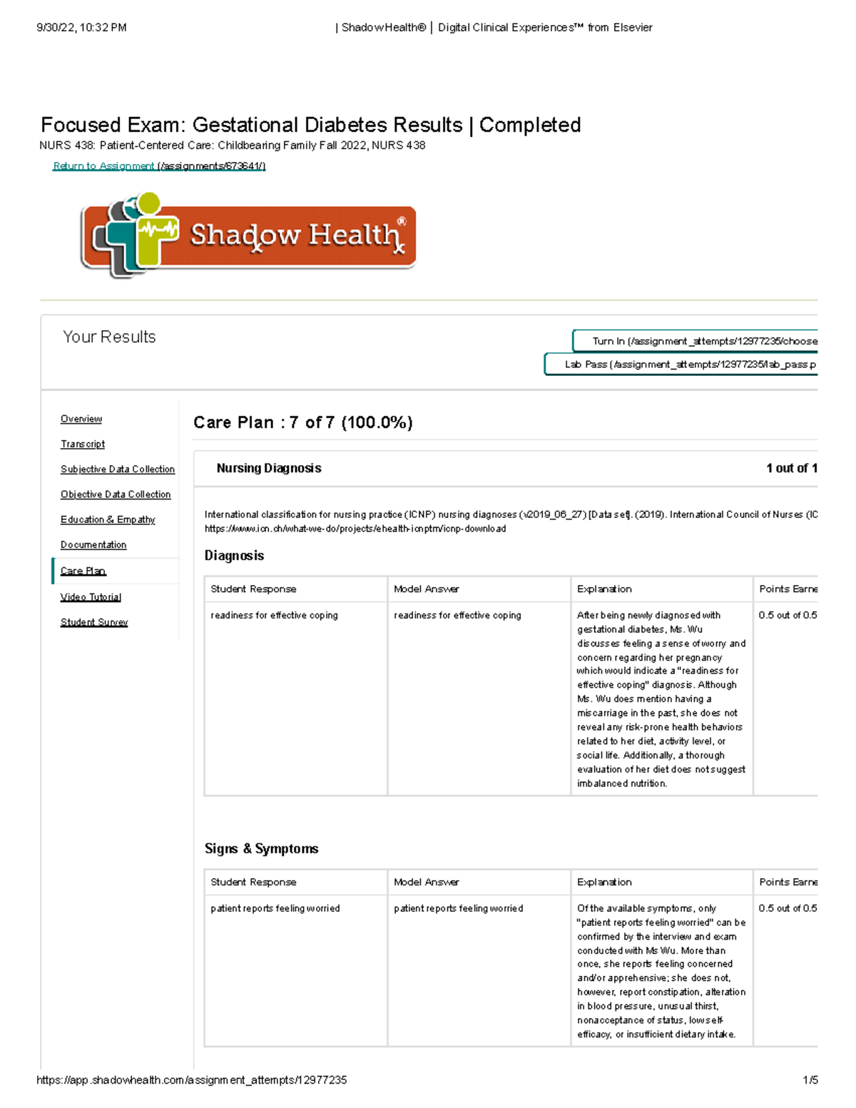 Shadow Healt Gestational Diabetes Care Plan Focused Exam Gestational