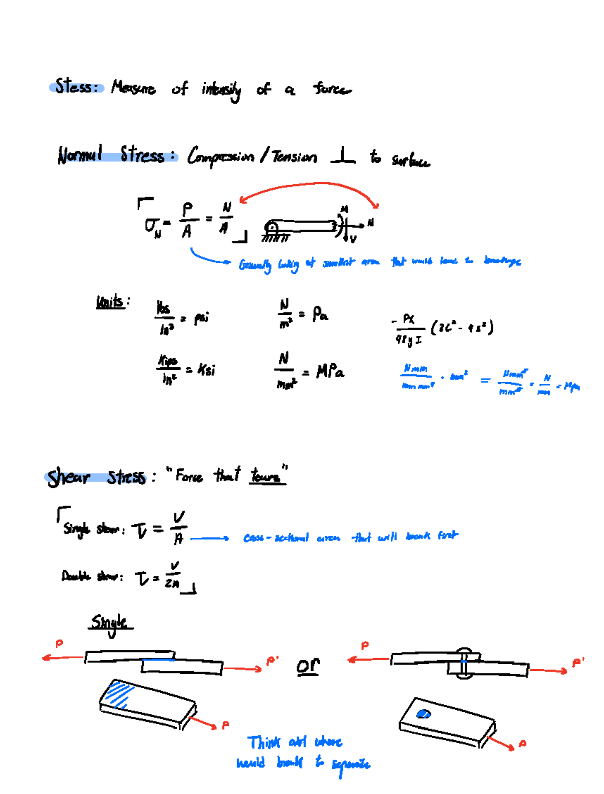 Material notes - Lecture note - Stess Measure of intensity of a force ...