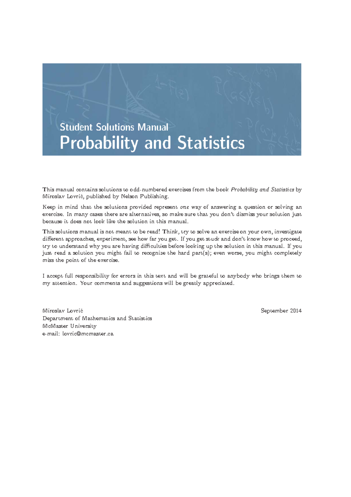 Extra Practice notes - Student Solutions Manual Probability and ...
