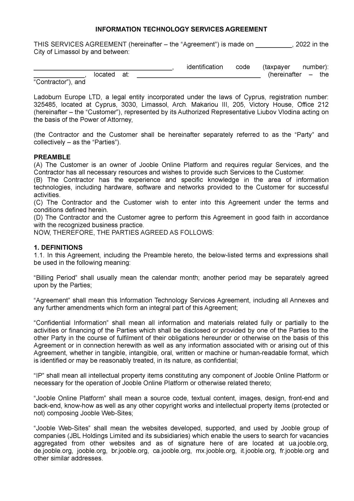 Services Agreement Philippines 1 - INFORMATION TECHNOLOGY SERVICES ...