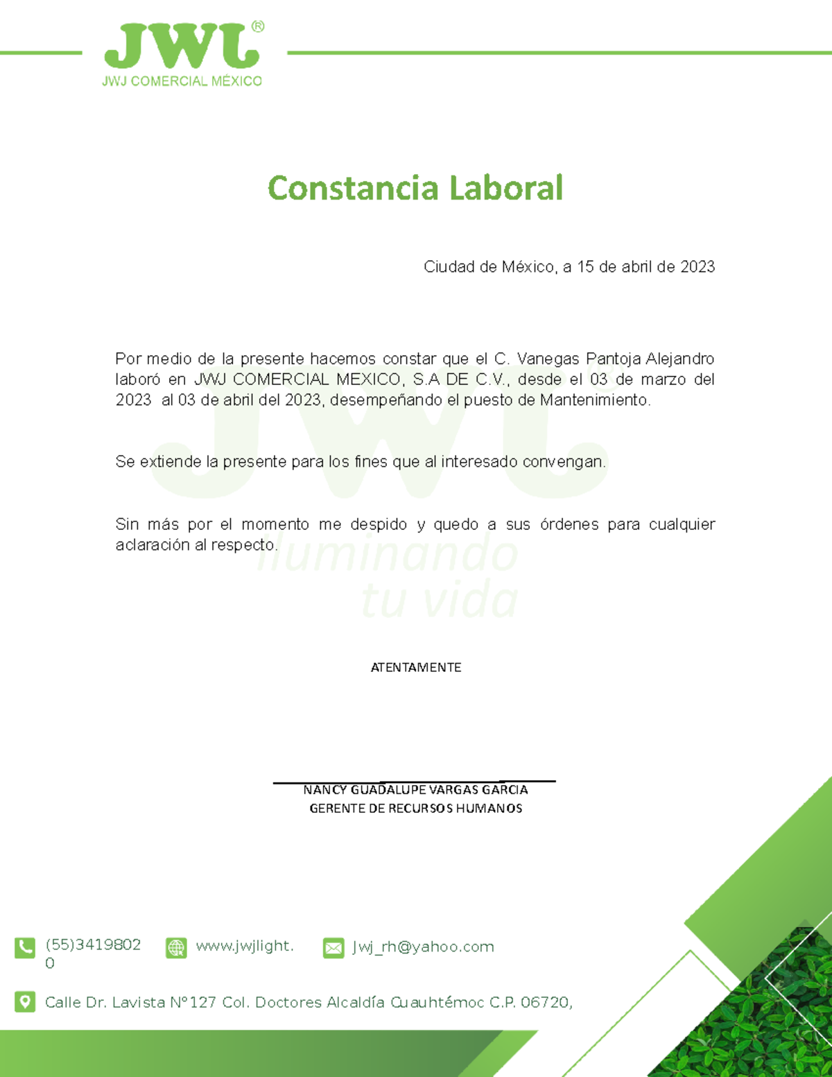 Machote de constancia laboral