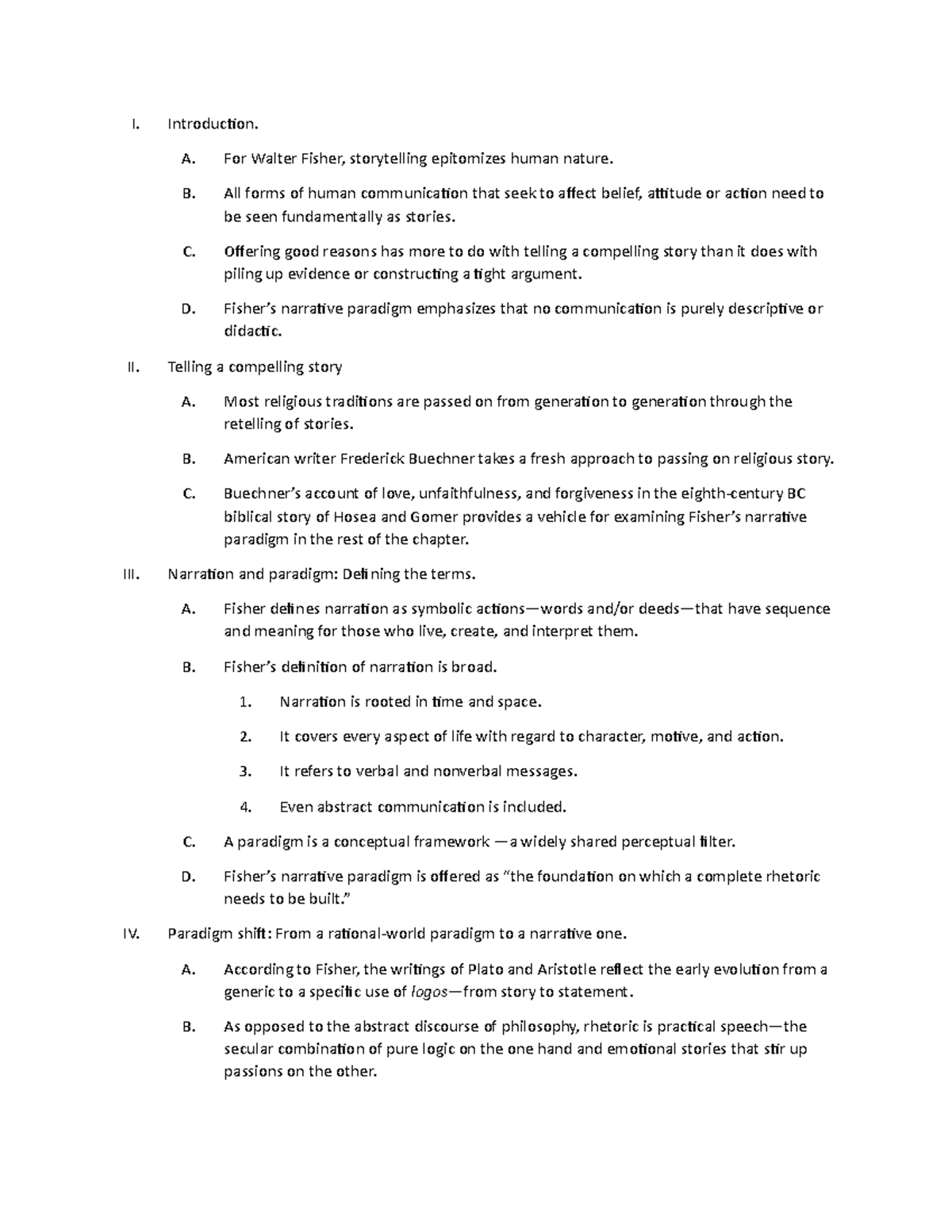 Narrative paradigm - Notes - I. II. IV. Introduction. A. For Walter ...