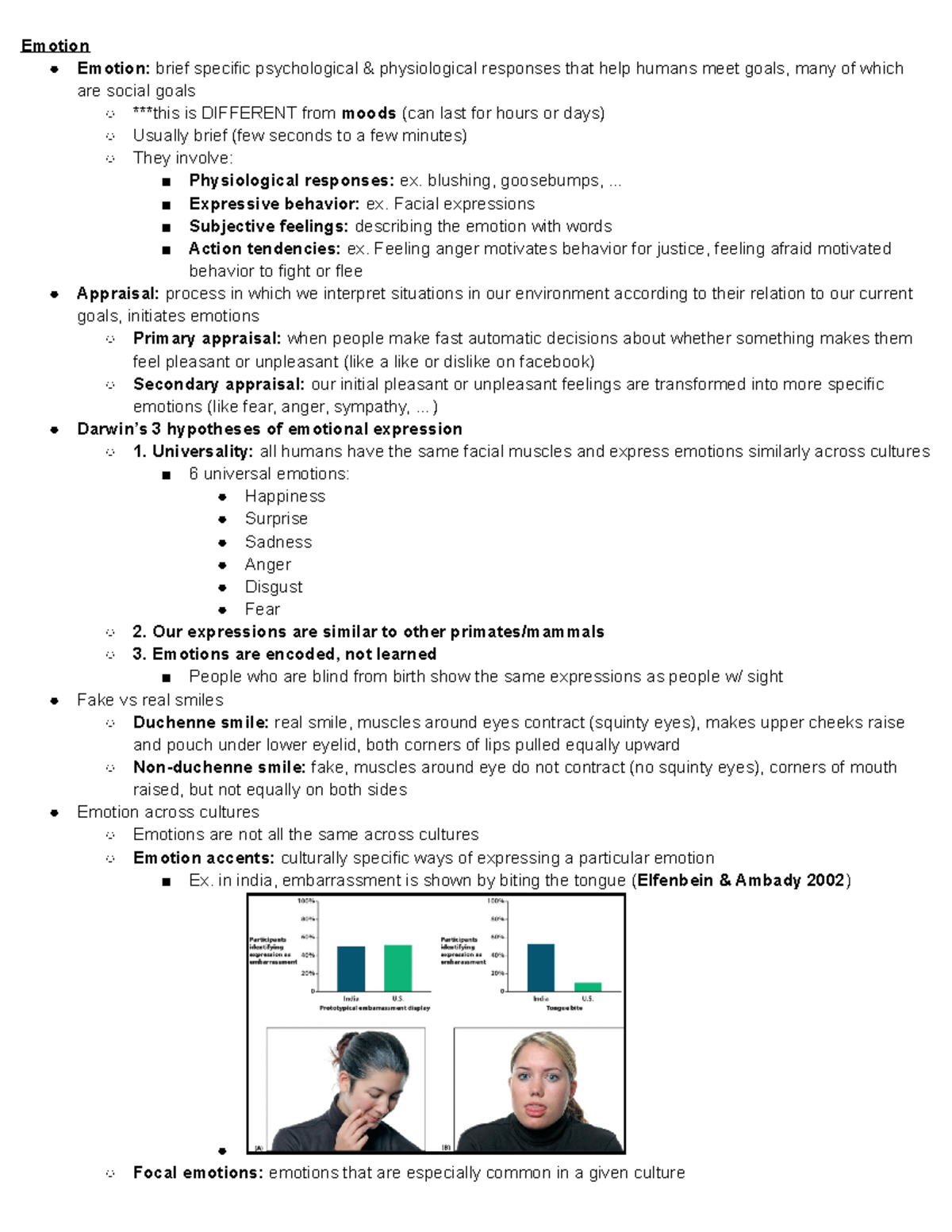 Week 6 - Lecture notes 6 - Emotion Emotion: brief specific ...