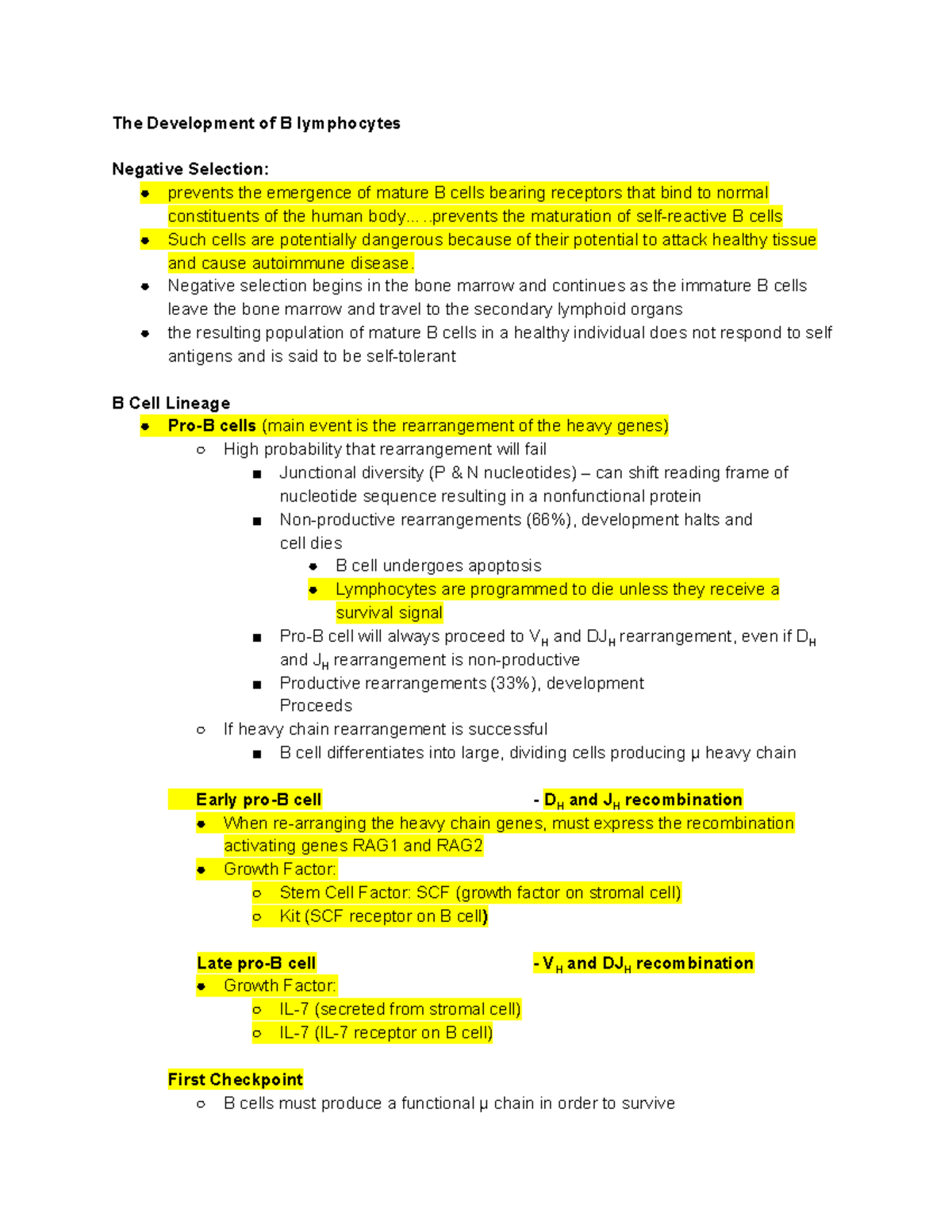 Chapter 6 and 7 - Lecture notes 6,7 - The Development of B lymphocytes ...