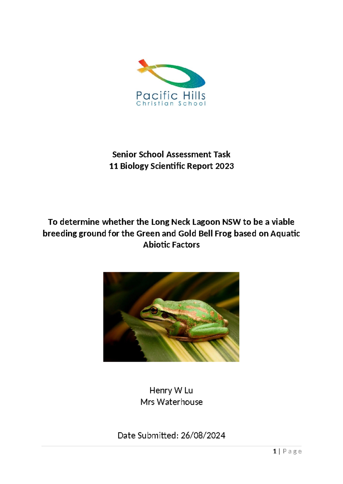 T3 YR11 Biology Depth Study GGBF 2024 - Senior School Assessment Task ...