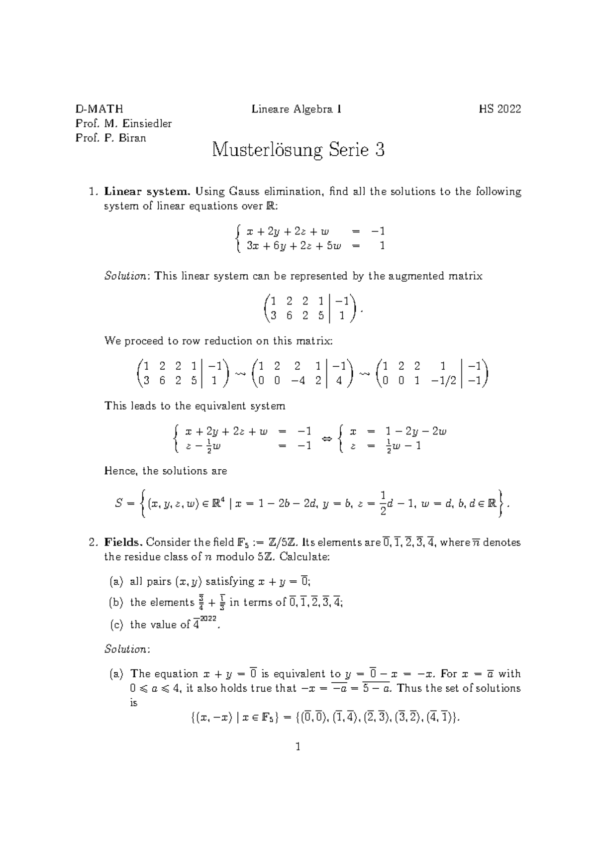 LAI sols03-en - Linear Algebra - D-MATH Lineare Algebra I HS 2022 Prof ...