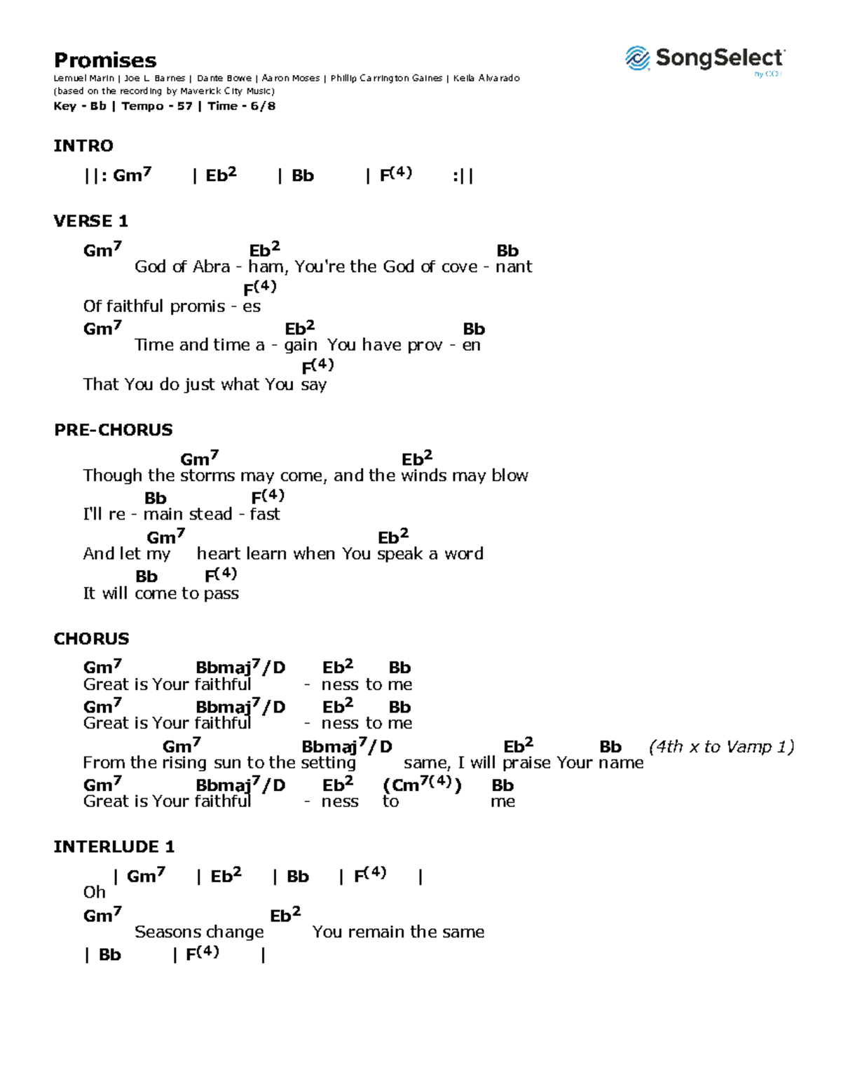 Promises-Bb - chord chart - Promises Lemuel Marin | Joe L. Barnes ...