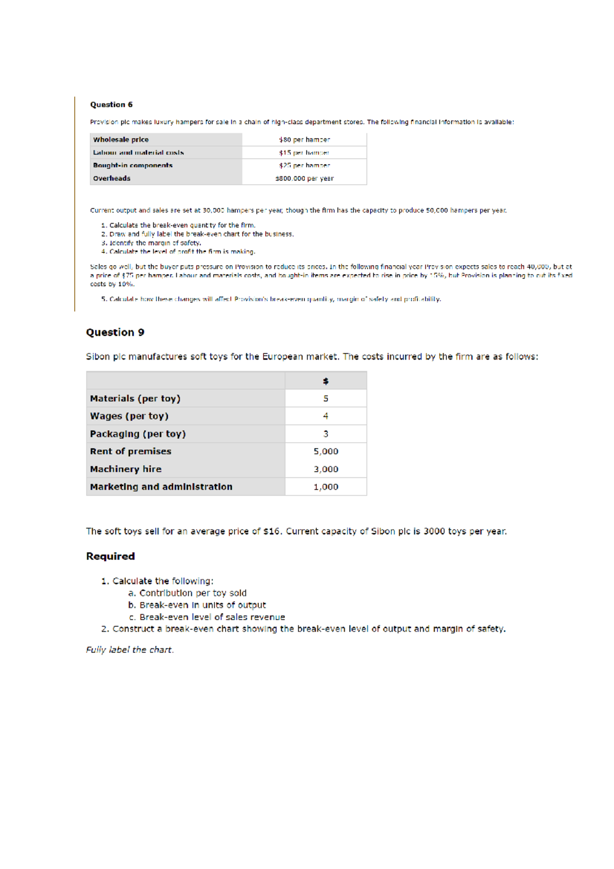 Practice Questions On Break Even And Process Costing Management Practice Questions On Break Even And Process Costing Management