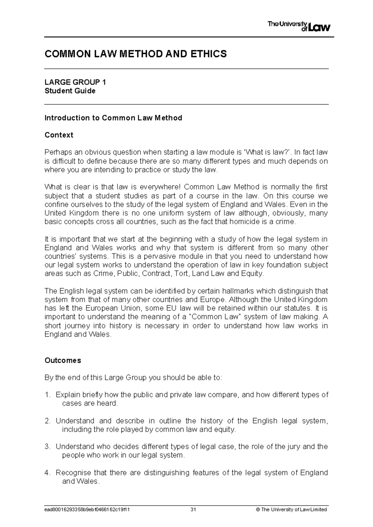 2425 clme lg01 ce01 student guide - COMMON LAW METHOD AND ETHICS LARGE ...