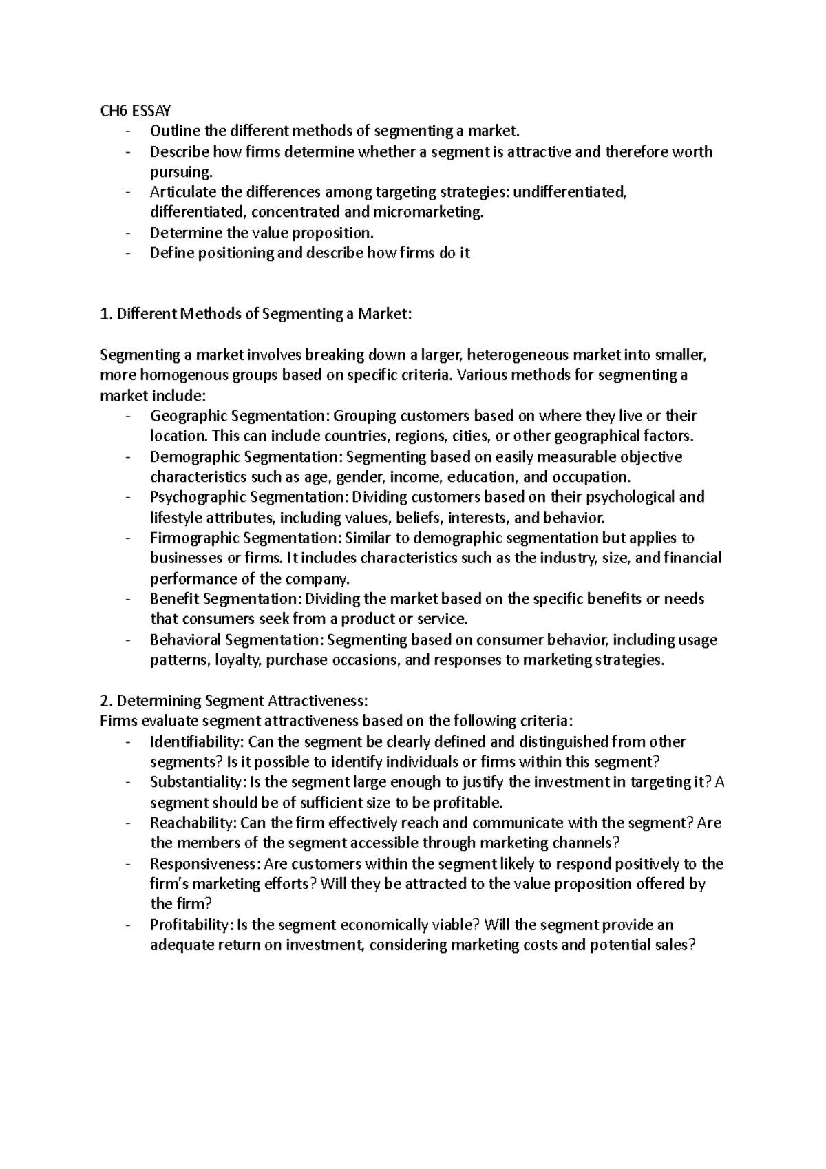 CH6 Essay - CH6 ESSAY Outline the different methods of segmenting a ...