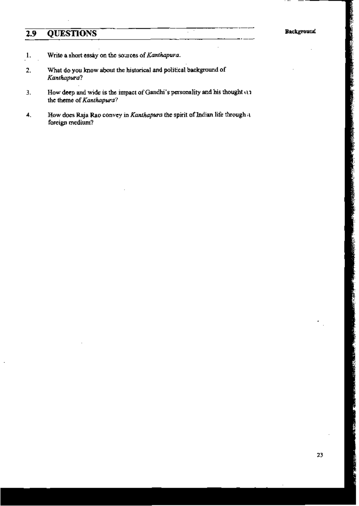 Kanthapura . 2 QWISTIONS Background . Write a short esdy on the